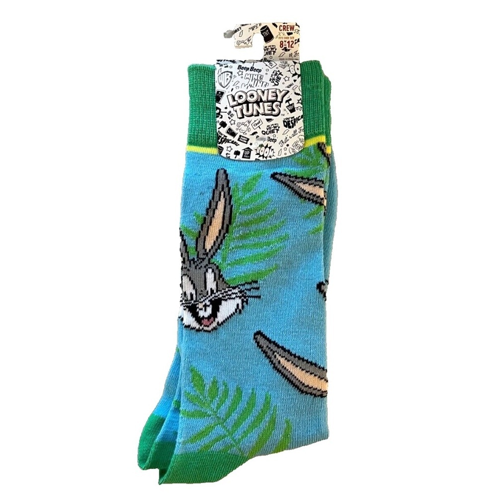 Looney Tunes Bugs Bunny Unisex Crew Socks; Blue/Green; Men's Size 8-12